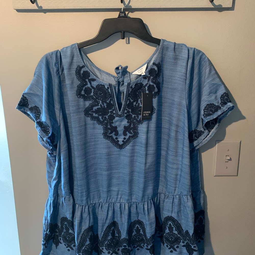 Women's Blue Embroidered Top